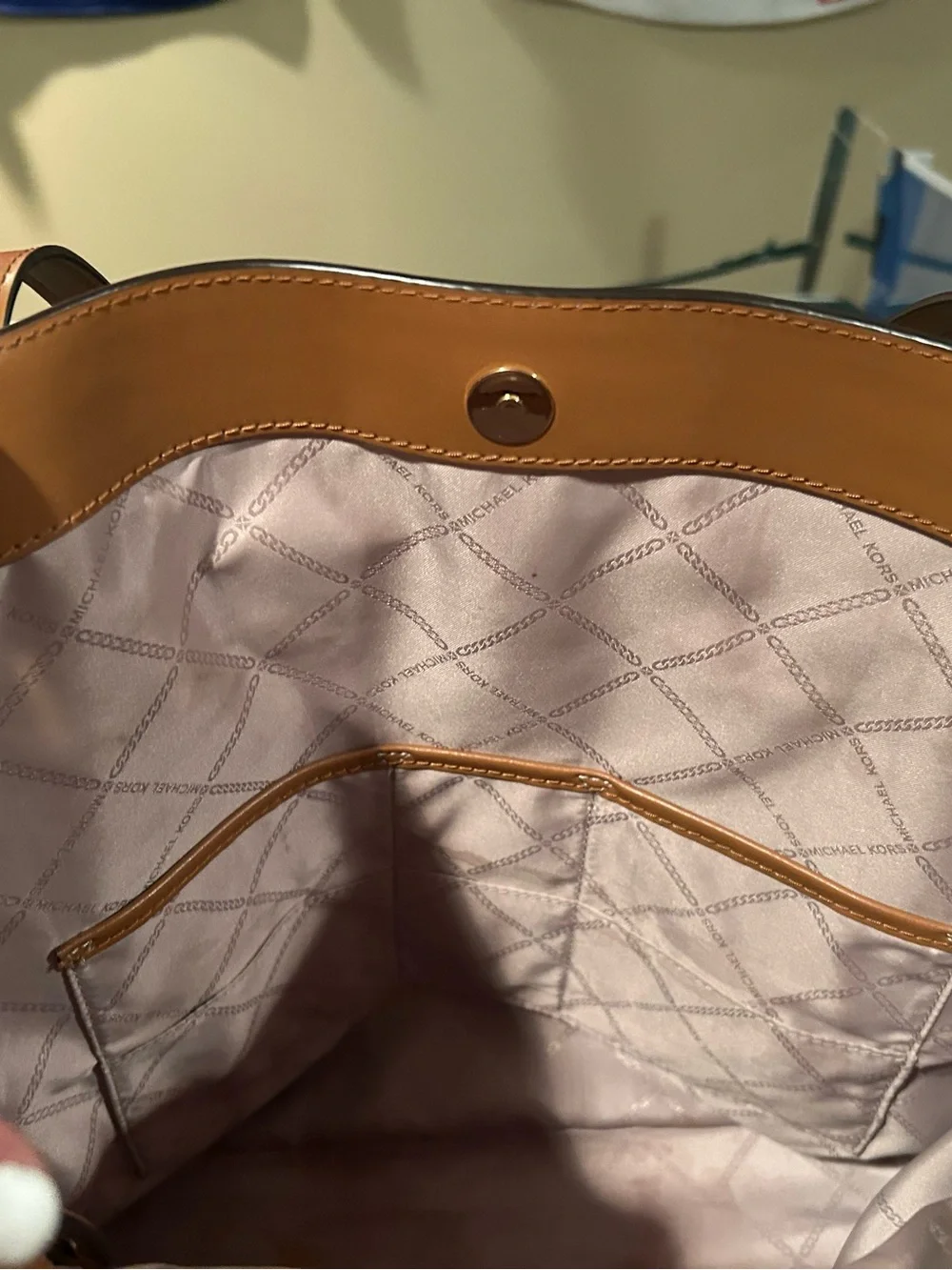 Michael Kors Cream Logo Tote with Tan Leather Trim